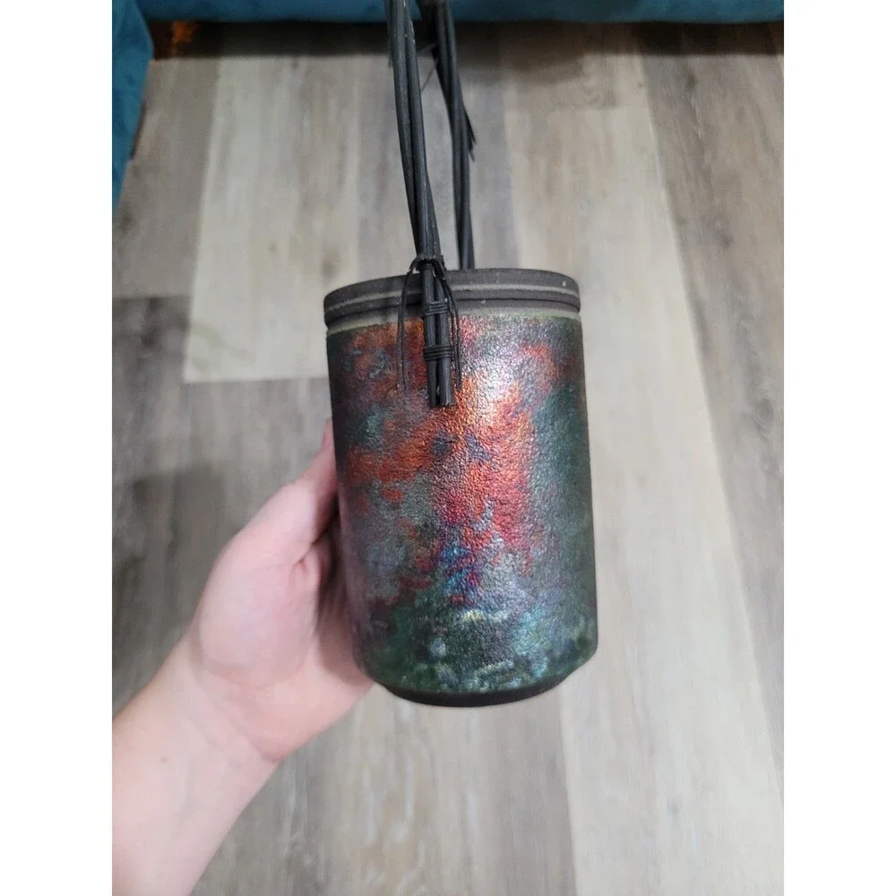Raku Pottery Vase Pot Gay Liebert Handmade Vintage Iridescent Studio Art Basket